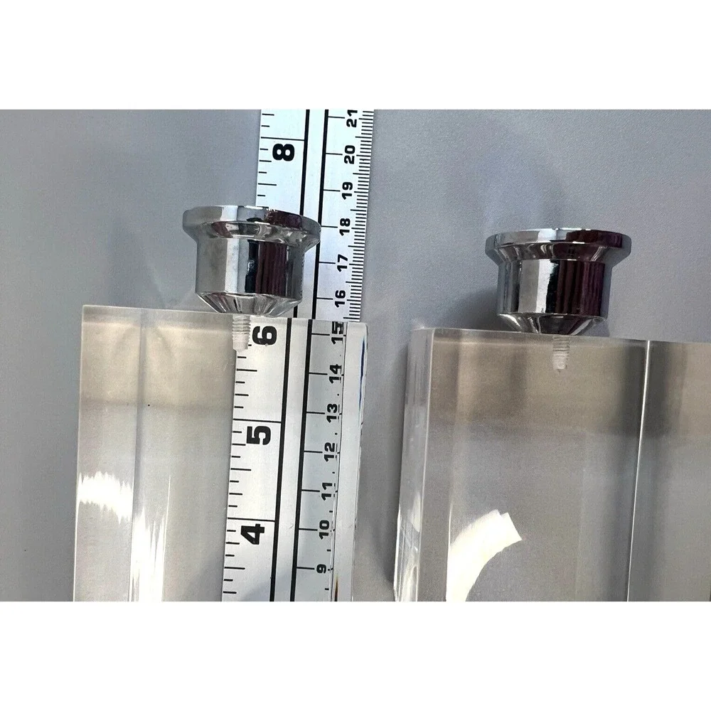 Clear Acrylic Lucite Double Candle Stick Holder Modern Contemporary 7